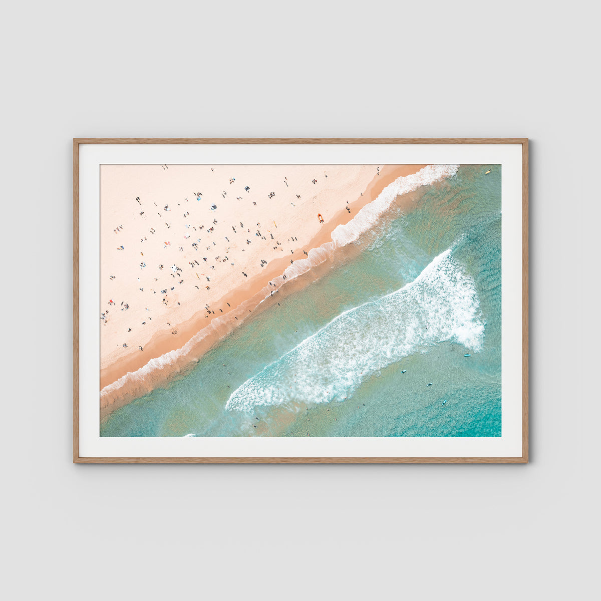 Bondi Beach Top Down - Sydney - Art Print - Traditional Frame - Raw Oak - Landscape