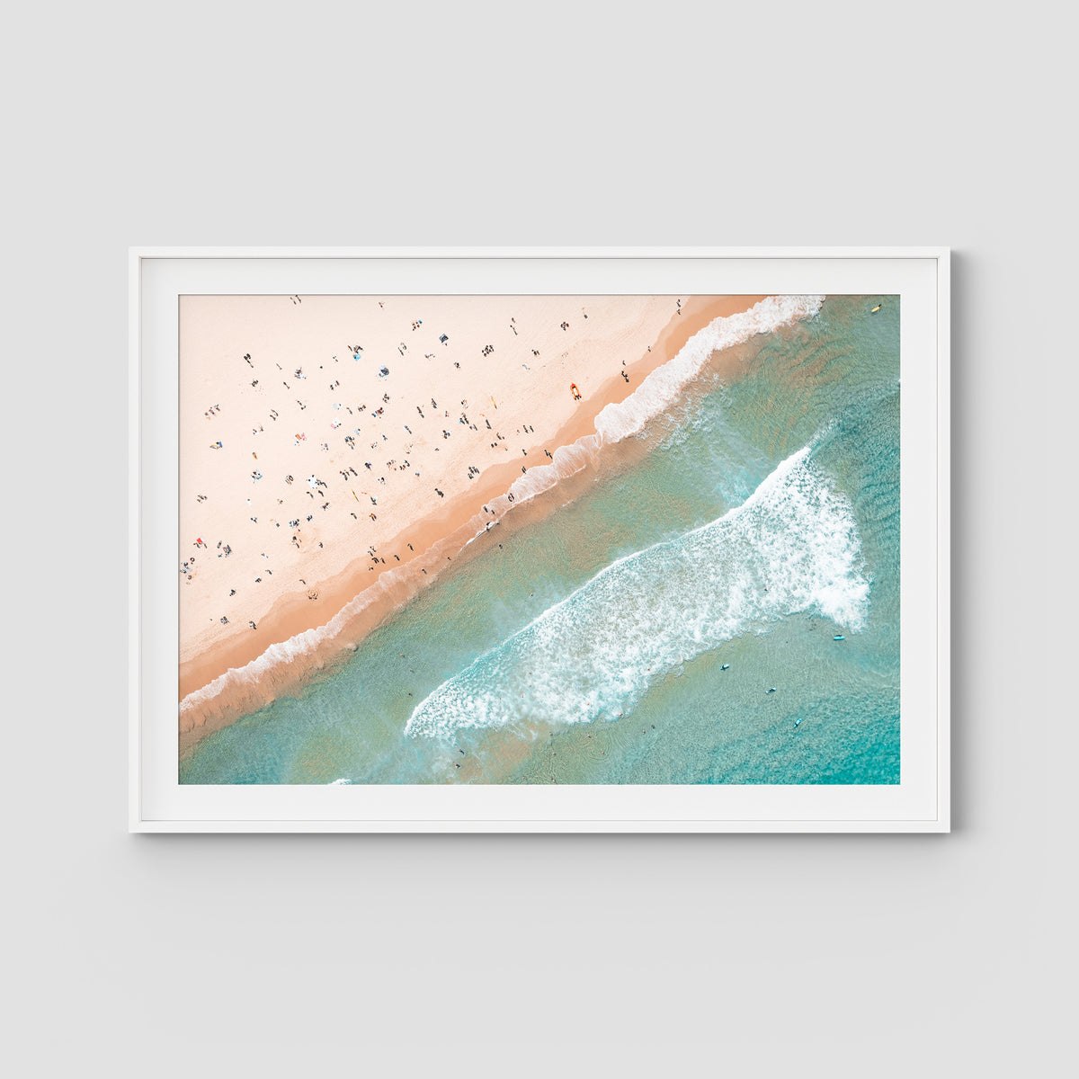 Bondi Beach Top Down - Sydney - Art Print - Traditional Frame - White - Landscape