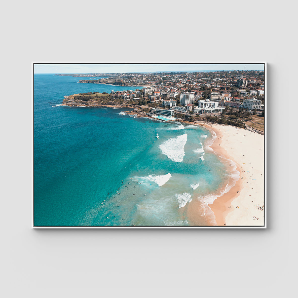 Bondi Beach High Aerial - Sydney - Art Print - Float Frame Canvas - White - Landscape