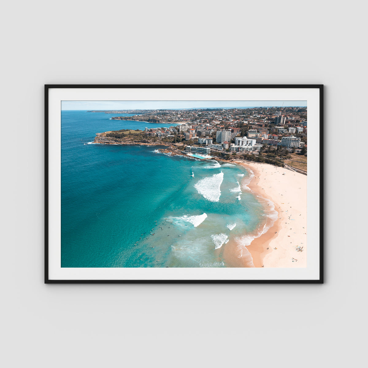 Bondi Beach High Aerial - Sydney - Art Print - Traditional Frame - Black - Landscape