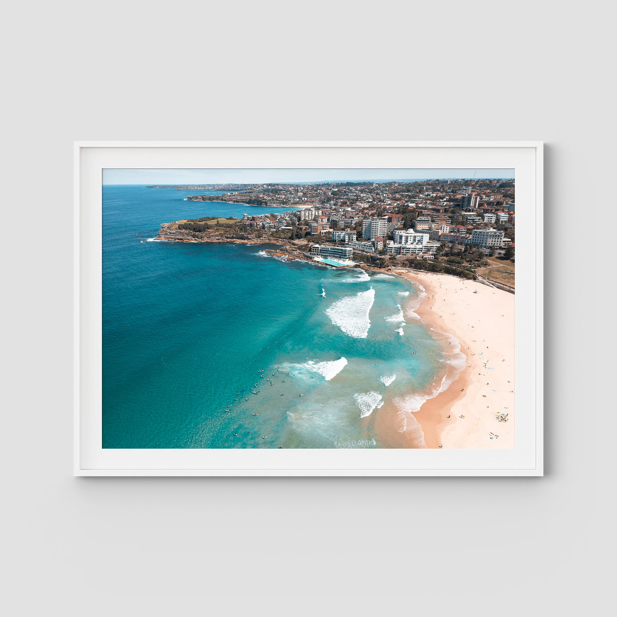Bondi Beach High Aerial - Sydney - Art Print - Traditional Frame - White - Landscape