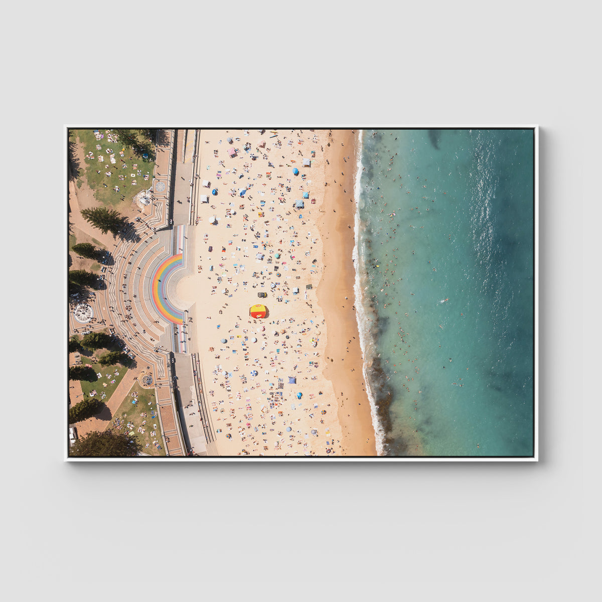 Coogee Beach Aerial – High Altitude Ocean Print - Float Frame Canvas - White - Landscape