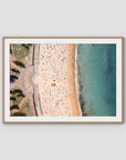 Coogee Beach Aerial – High Altitude Ocean Print - Traditional Frame - Raw Oak - Landscape