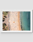 Coogee Beach Aerial – High Altitude Ocean Print - Traditional Frame - White - Landscape