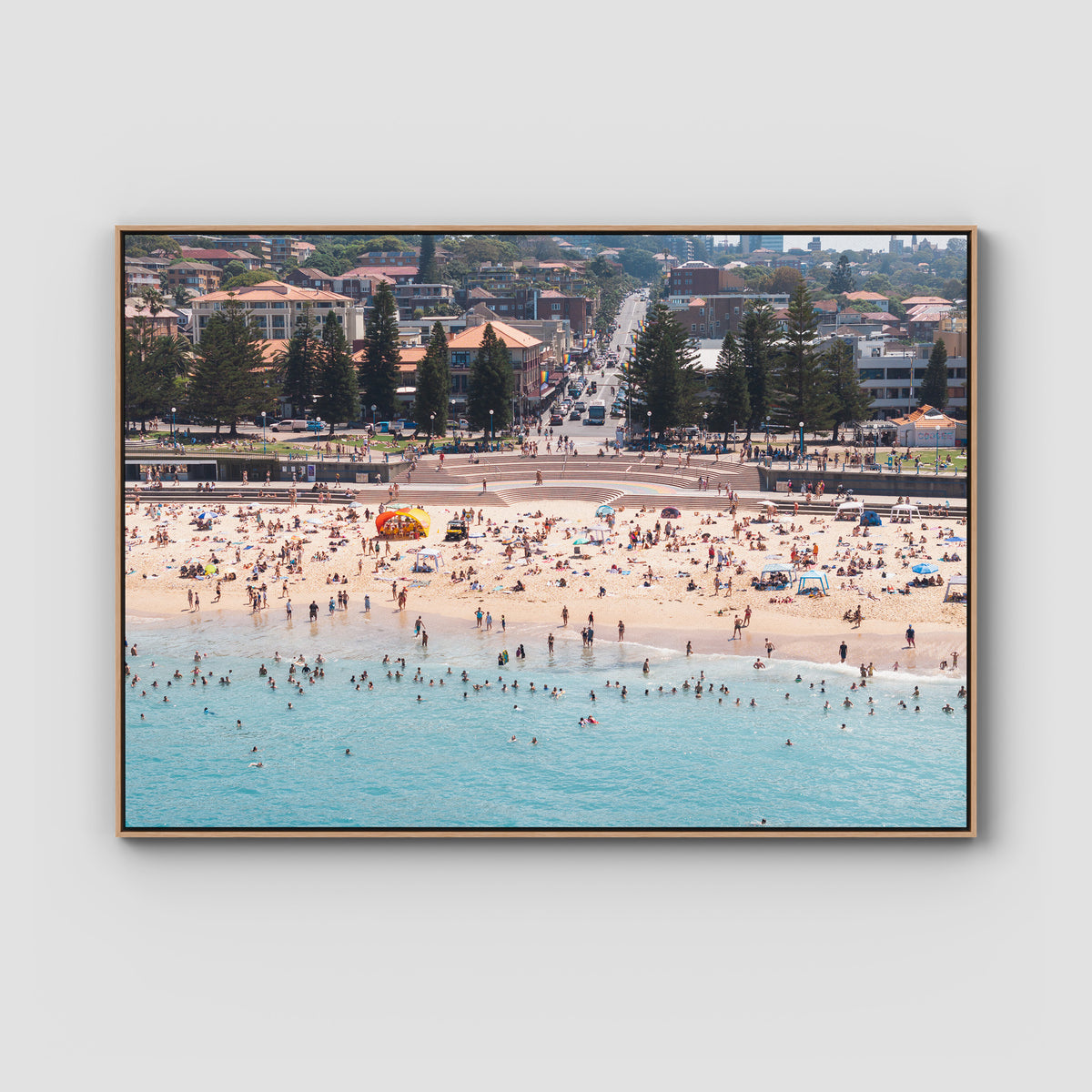 Coogee Beach – Horizon of Motion Print - Float Frame Canvas - Raw Oak - Landscape