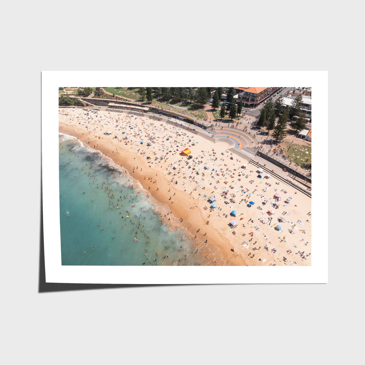 Coogee Beach Aerial – Rainbow Steps &amp; Shoreline Energy Print - Fine Art Paper - Unframed Print - Landscape