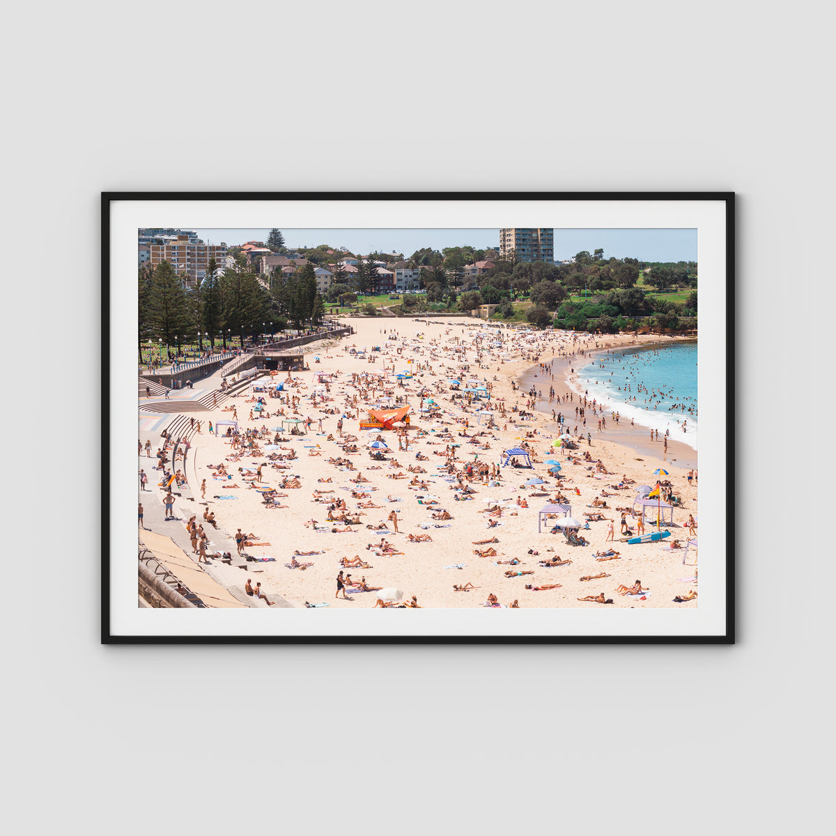 Coogee Beach – Summer in Motion Aerial Print - Traditional Frame - Black - Landscape