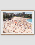 Coogee Beach – Summer in Motion Aerial Print - Traditional Frame - Raw Oak - Landscape