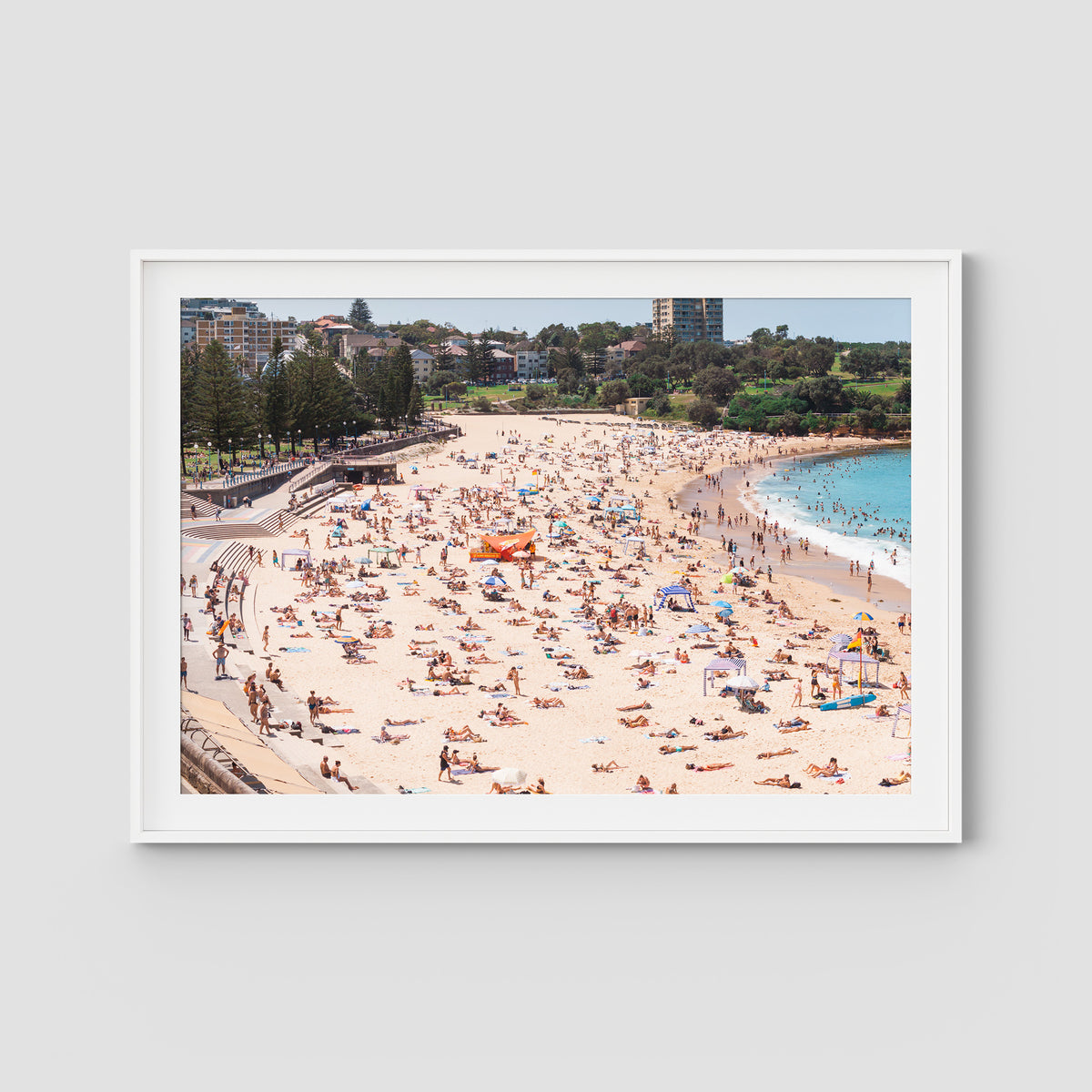 Coogee Beach – Summer in Motion Aerial Print - Traditional Frame - White - Landscape