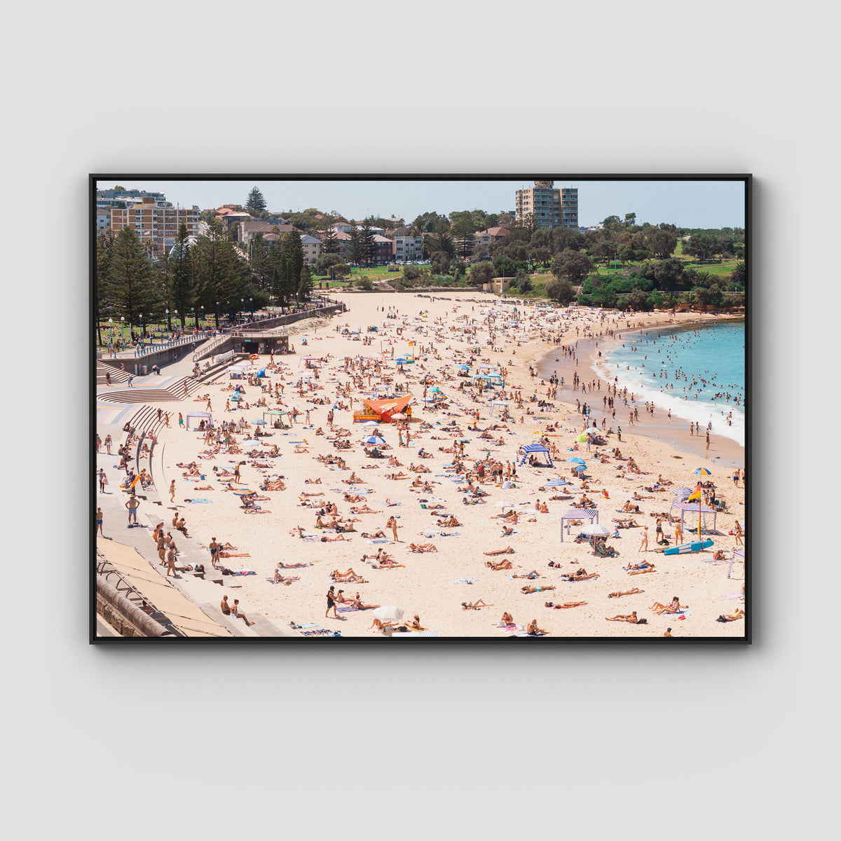 Coogee Beach – Summer in Motion Aerial Print - Float Frame Canvas - Black - Landscape