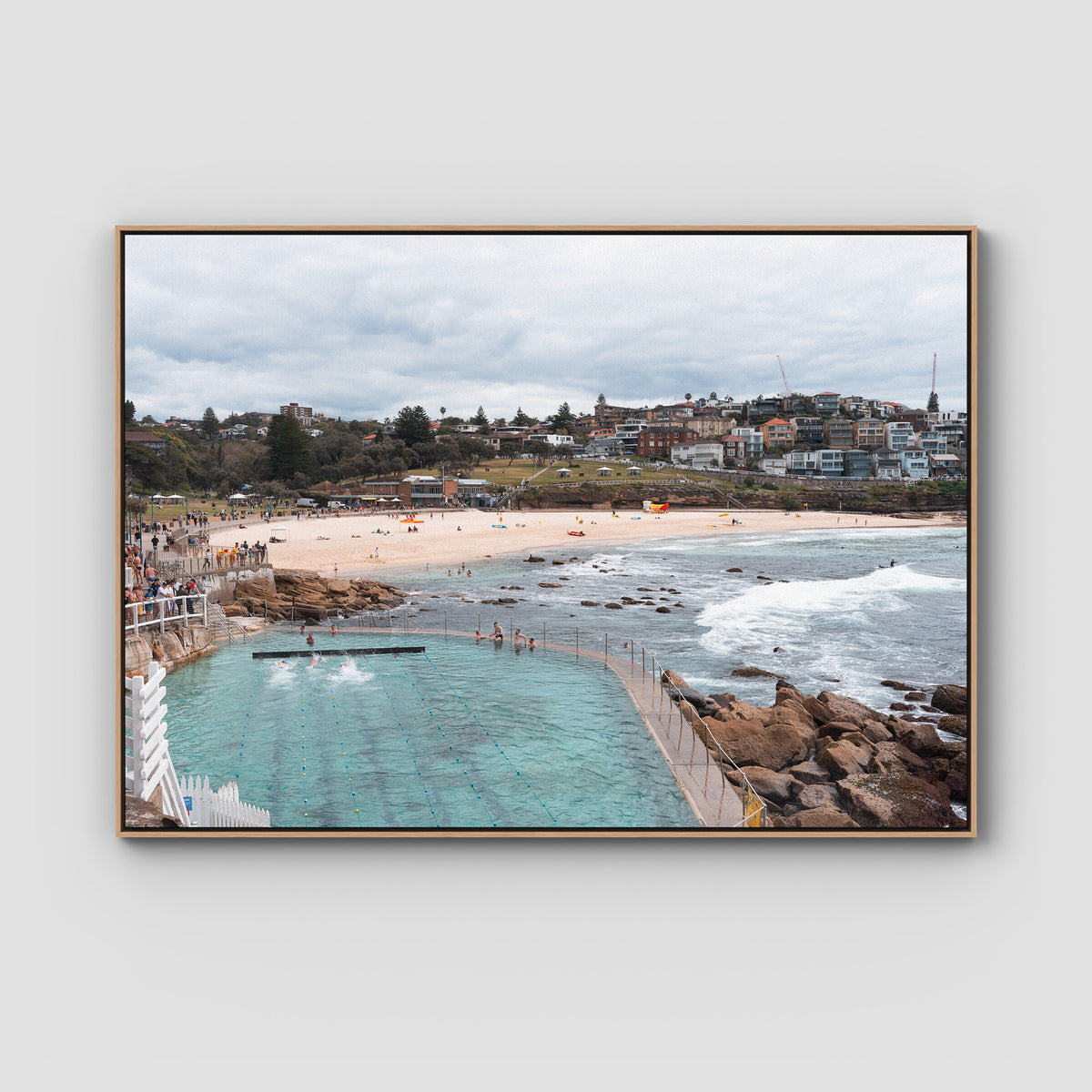 Bronte Baths - Sydney - Art Print - Float Frame Canvas - Raw Oak - Landscape