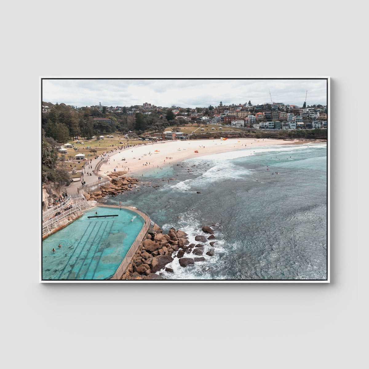 Bronte Baths Aerial ii - Sydney - Art Print - Float Frame Canvas - White - Landscape