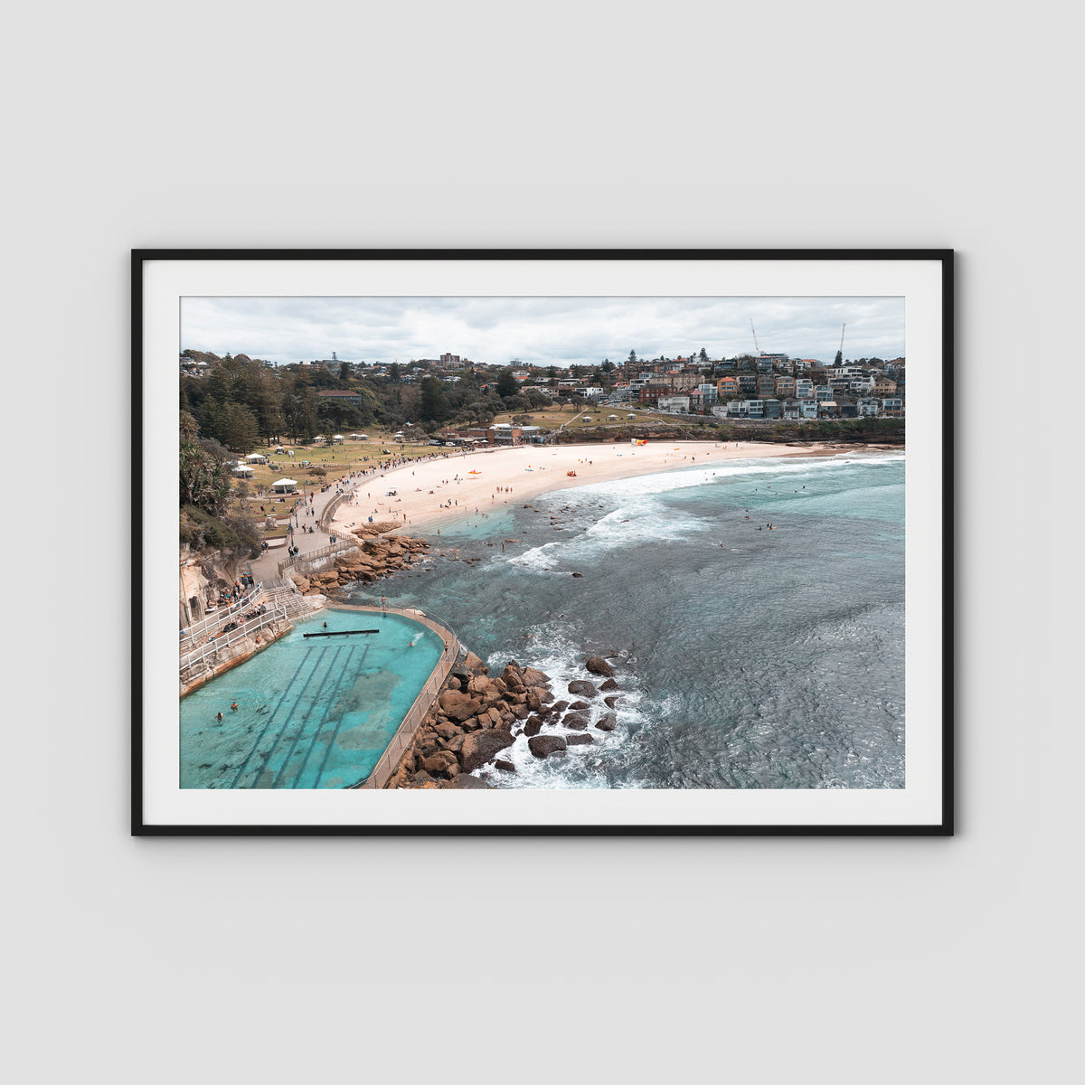 Bronte Baths Aerial ii - Sydney - Art Print - Traditional Frame - Black - Landscape