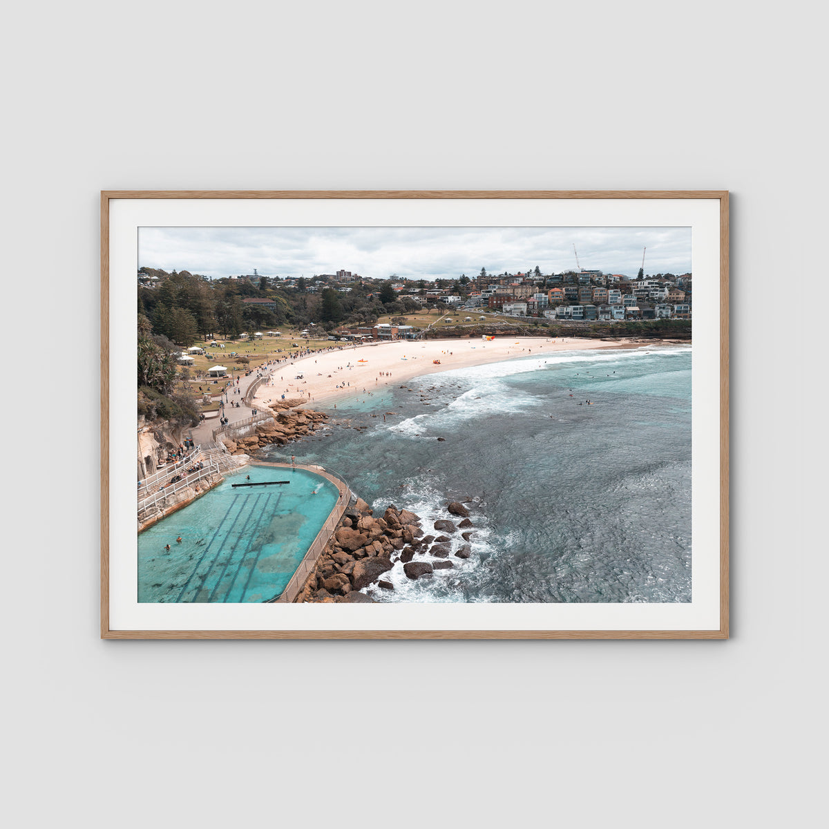 Bronte Baths Aerial ii - Sydney - Art Print - Traditional Frame - Raw Oak - Landscape