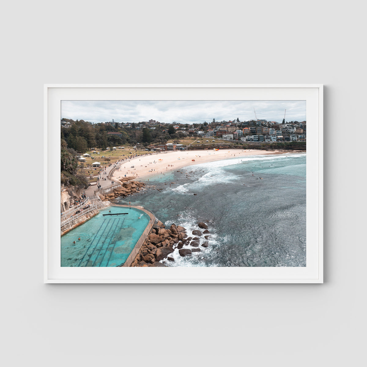 Bronte Baths Aerial ii - Sydney - Art Print - Traditional Frame - White - Landscape