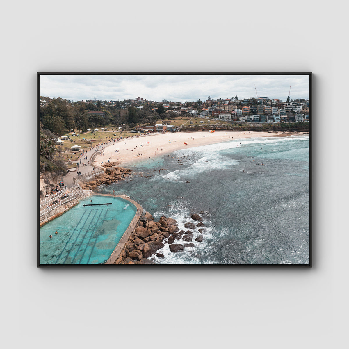 Bronte Baths Aerial ii - Sydney - Art Print - Float Frame Canvas - Black - Landscape