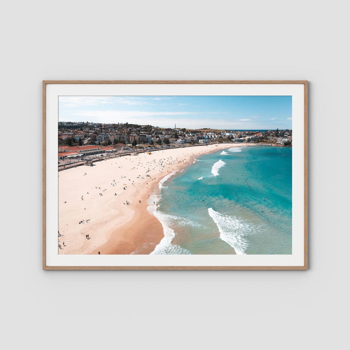 Bondi Beach - Sydney - Art Print - Traditional Frame - Raw Oak - Landscape