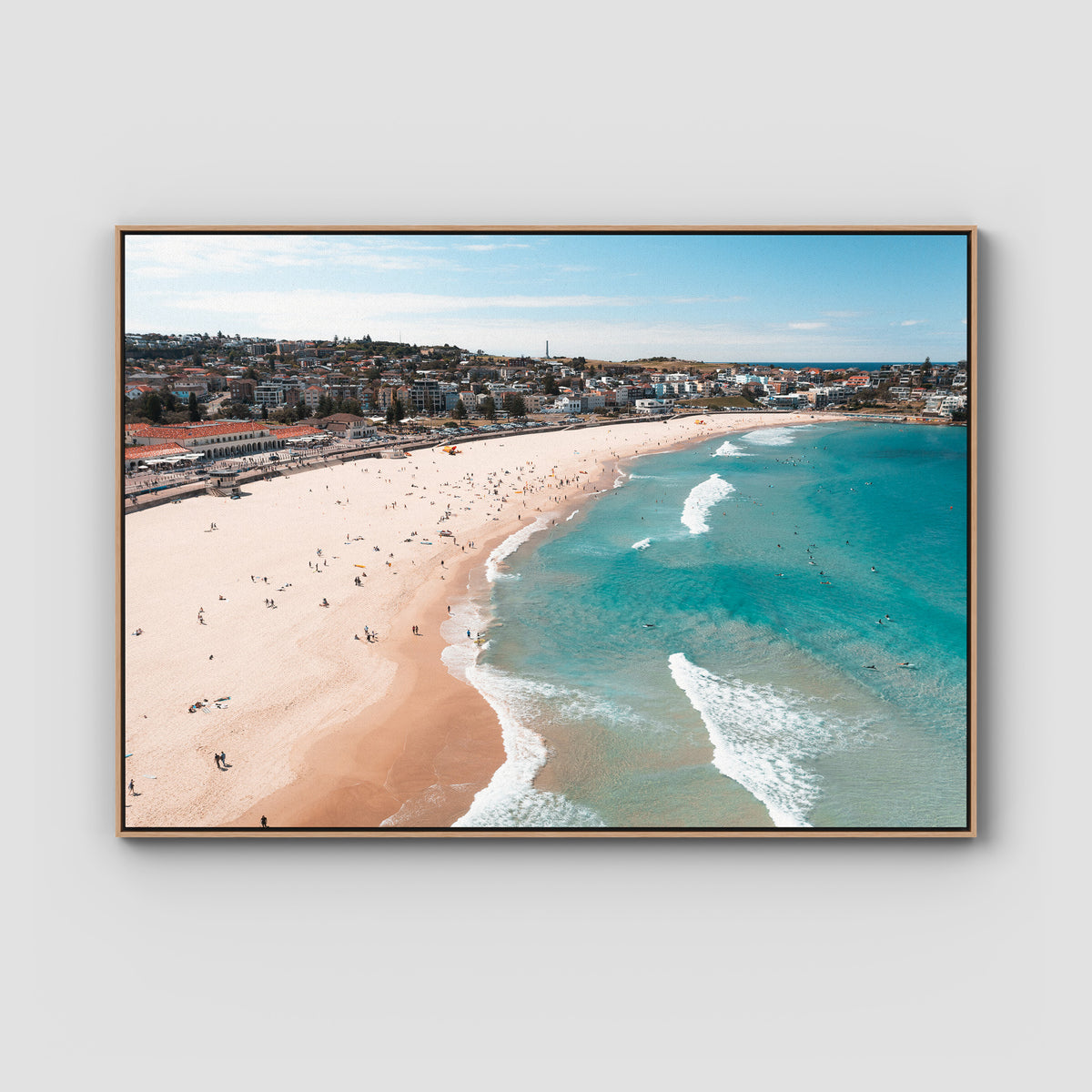 Bondi Beach - Sydney - Art Print - Float Frame Canvas - Raw Oak - Landscape
