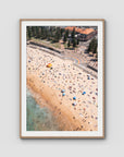 Coogee Beach Aerial – Rainbow Steps & Shoreline Energy Print - Traditional Frame - Raw Oak - Portrait