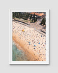 Coogee Beach Aerial – Rainbow Steps & Shoreline Energy Print - Traditional Frame - White - Portrait