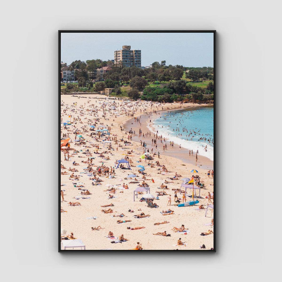 Coogee Beach – Summer in Motion Aerial Print - Float Frame Canvas - Black - Portrait