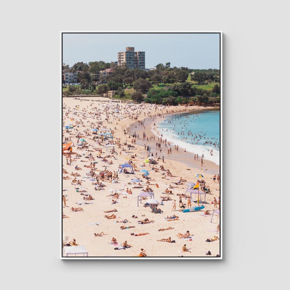 Coogee Beach – Summer in Motion Aerial Print - Float Frame Canvas - White - Portrait
