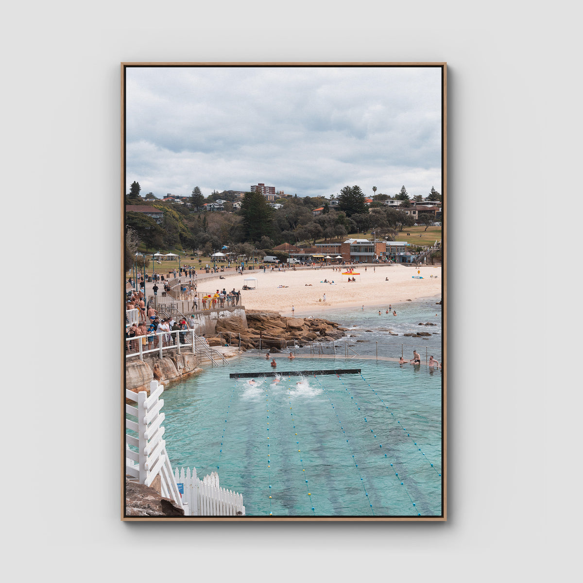 Bronte Baths - Sydney - Art Print - Float Frame Canvas - Raw Oak - Portrait