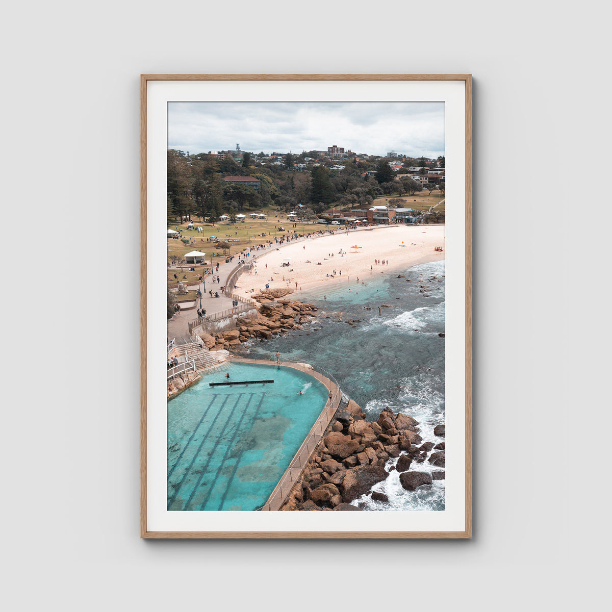 Bronte Baths Aerial ii - Sydney - Art Print - Traditional Frame - Raw Oak - Portrait