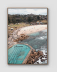 Bronte Baths Aerial ii - Sydney - Art Print - Float Frame Canvas - Raw Oak - Portrait
