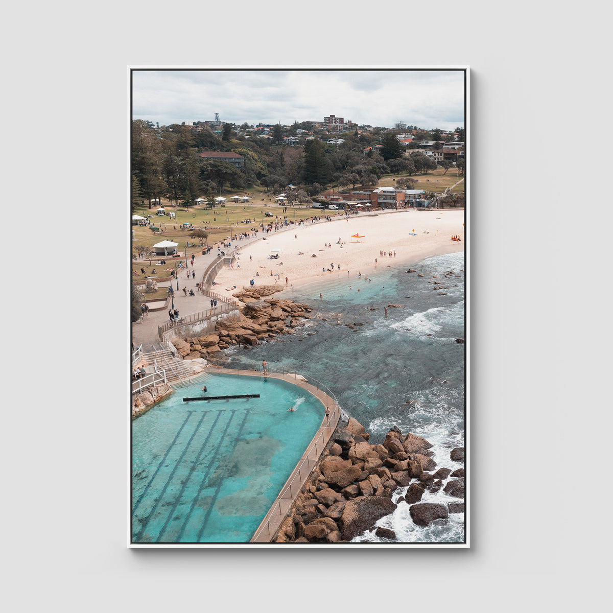Bronte Baths Aerial ii - Sydney - Art Print - Float Frame Canvas - White - Portrait