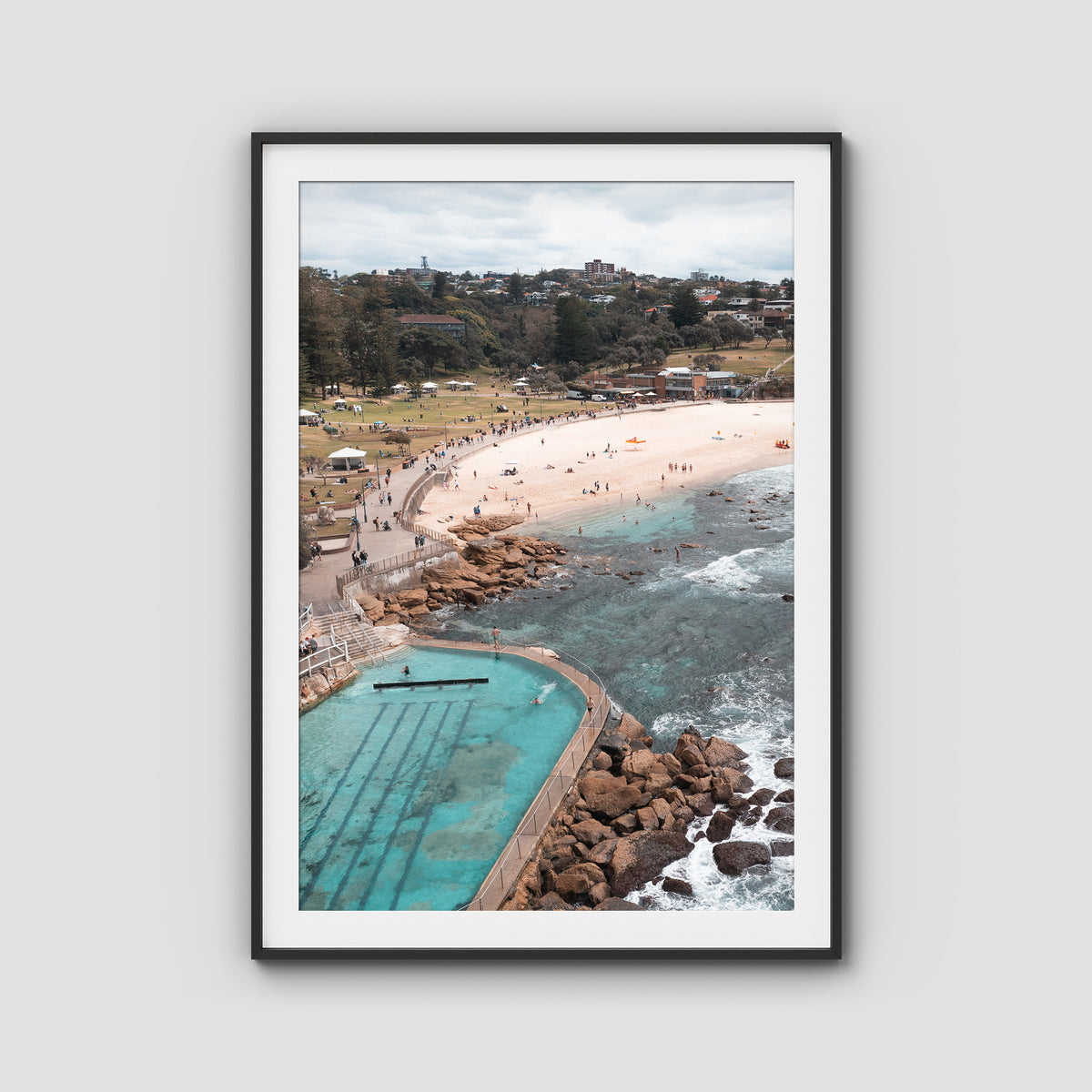 Bronte Baths Aerial ii - Sydney - Art Print - Traditional Frame - Black - Portrait