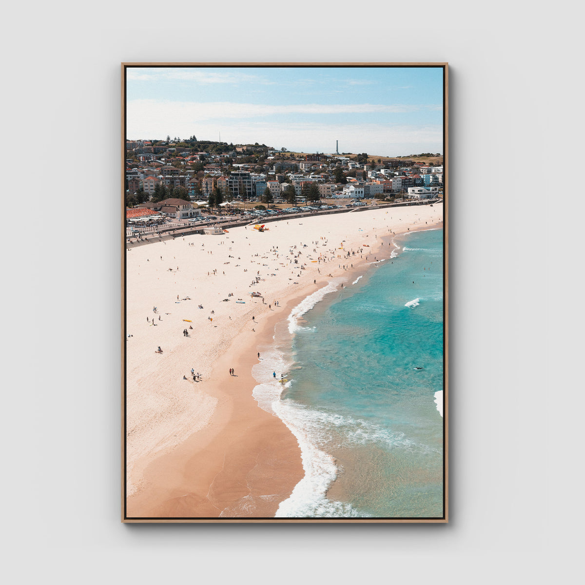 Bondi Beach - Sydney - Art Print - Float Frame Canvas - Raw Oak - Portrait