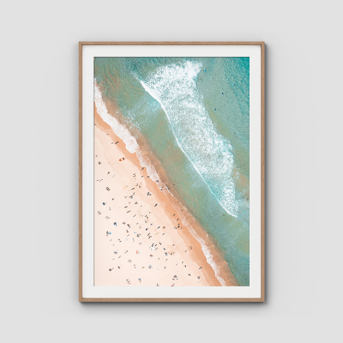 Bondi Beach Top Down - Sydney - Art Print - Traditional Frame - Raw Oak - Portrait