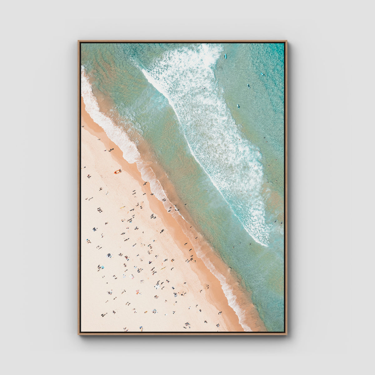 Bondi Beach Top Down - Sydney - Art Print - Float Frame Canvas - Raw Oak - Portrait