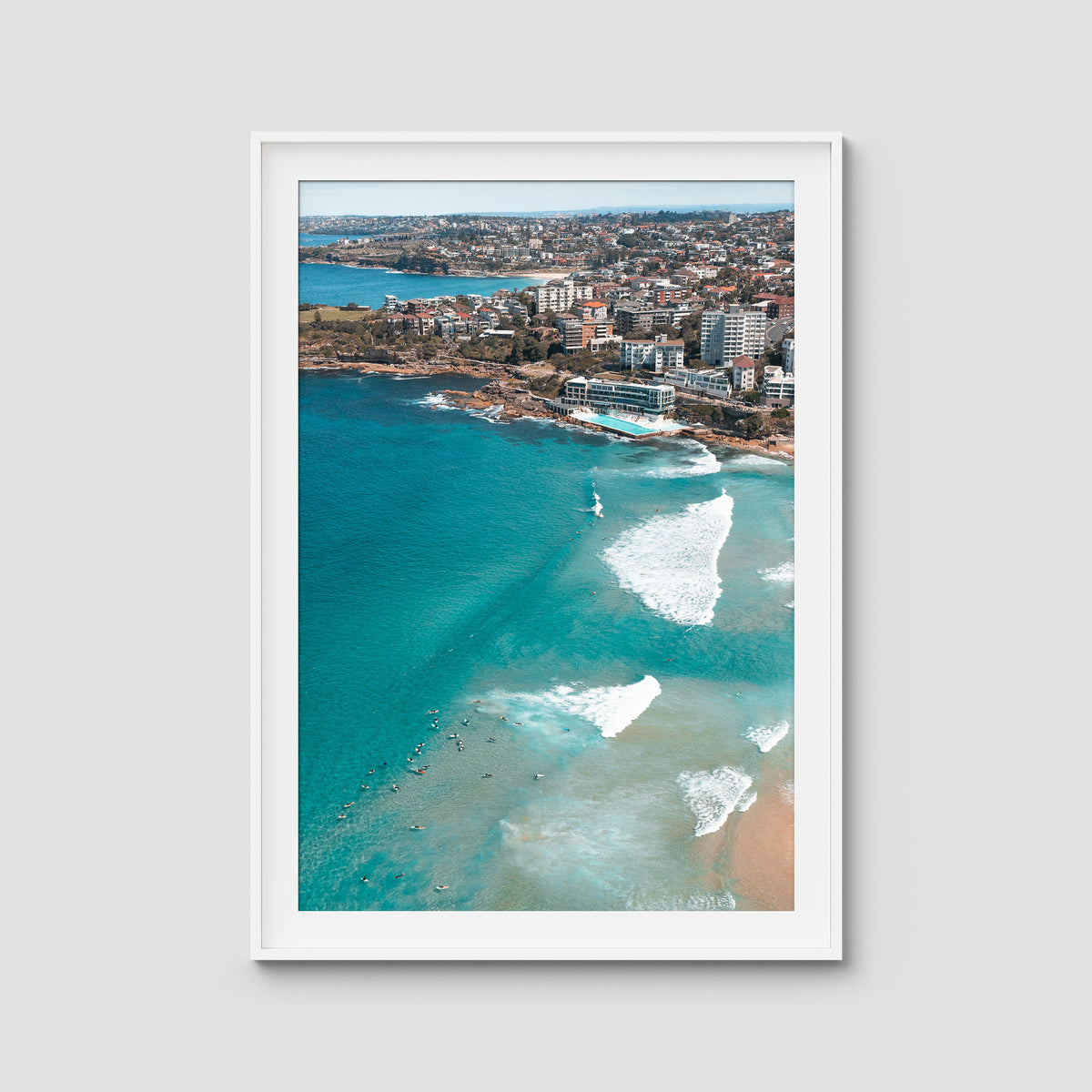 Bondi Beach High Aerial - Sydney - Art Print - Traditional Frame - White - Portrait