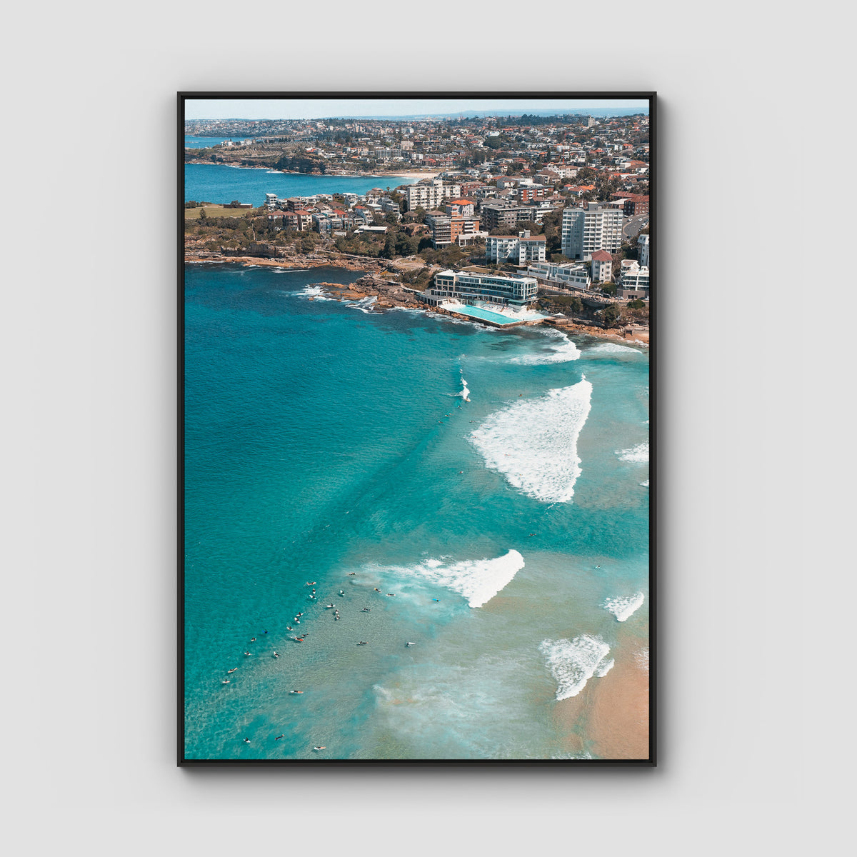 Bondi Beach High Aerial - Sydney - Art Print - Float Frame Canvas - Black - Portrait