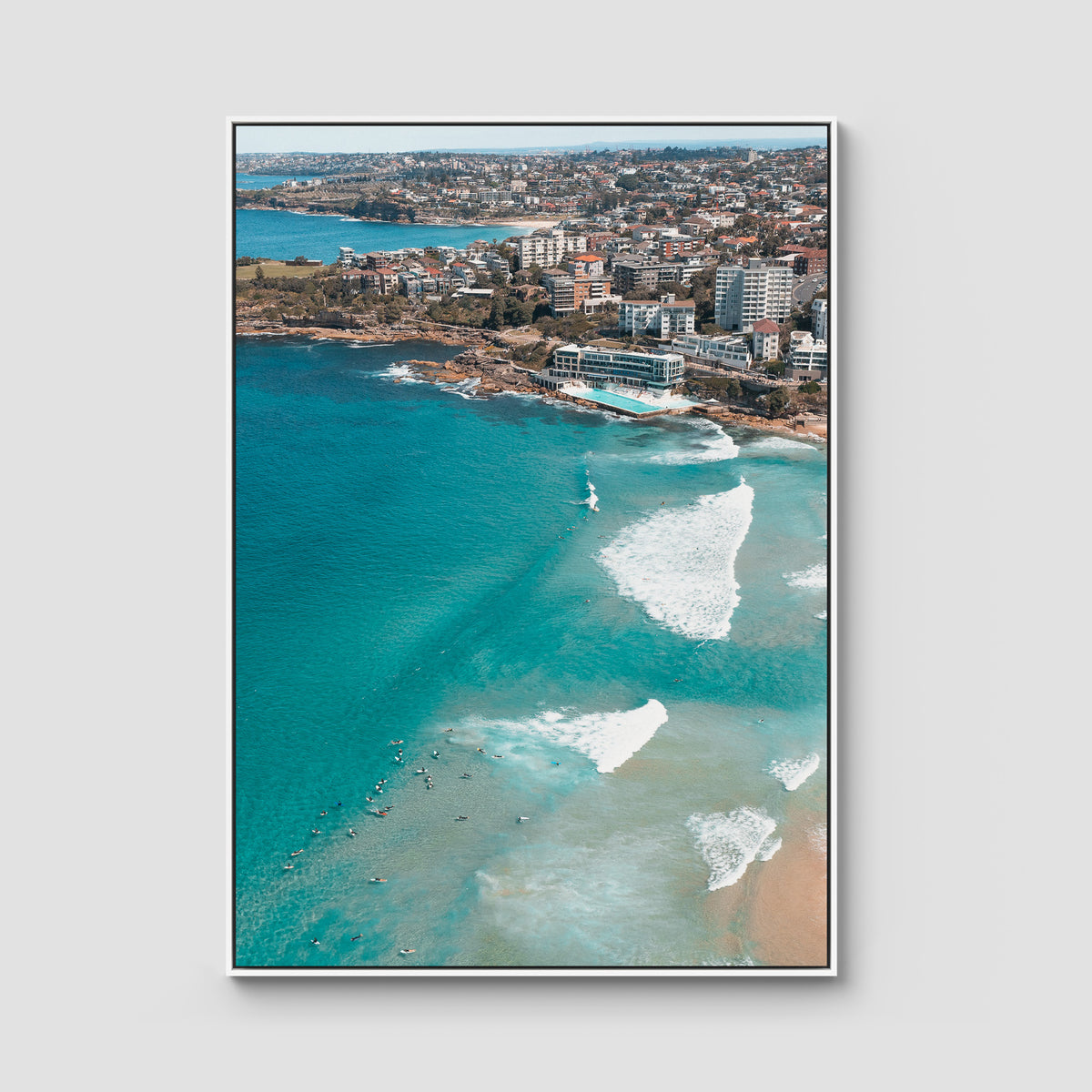 Bondi Beach High Aerial - Sydney - Art Print - Float Frame Canvas - White - Portrait