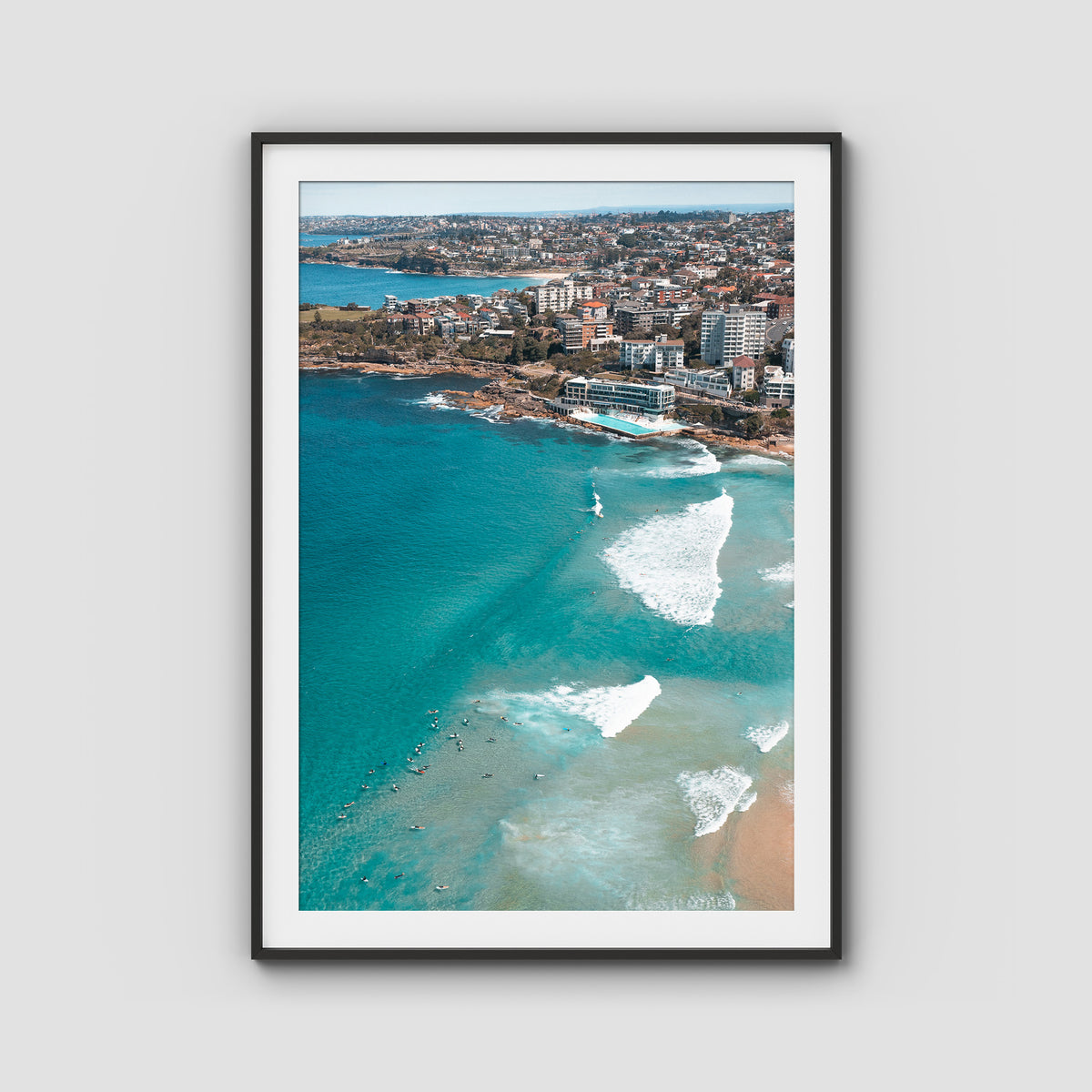 Bondi Beach High Aerial - Sydney - Art Print - Traditional Frame - Black - Portrait