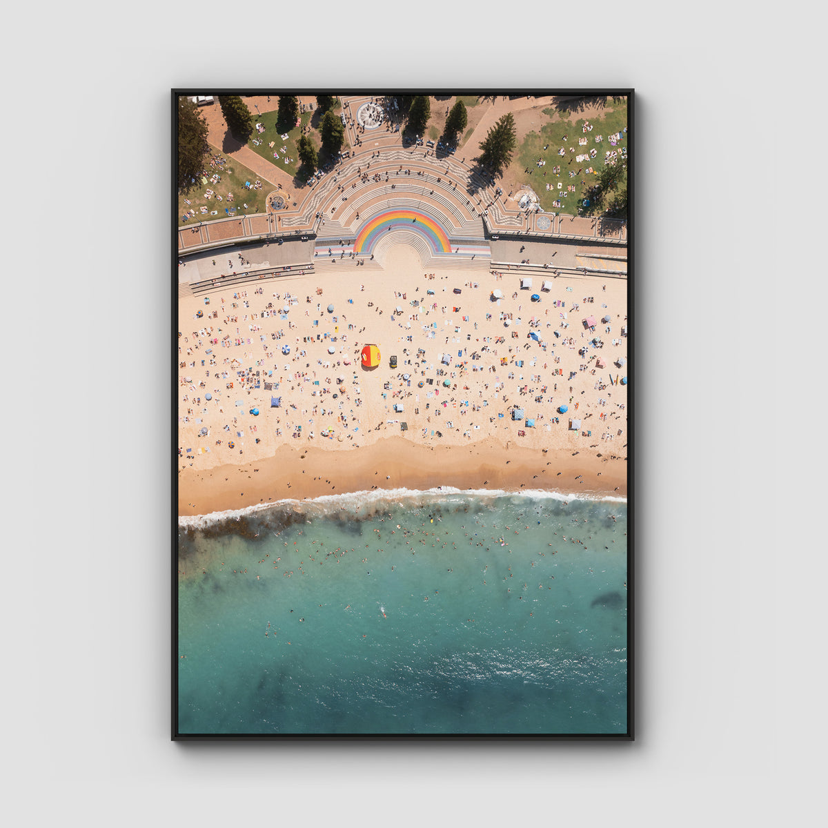 Coogee Beach Aerial – High Altitude Ocean Print - Float Frame Canvas - Black - Portrait