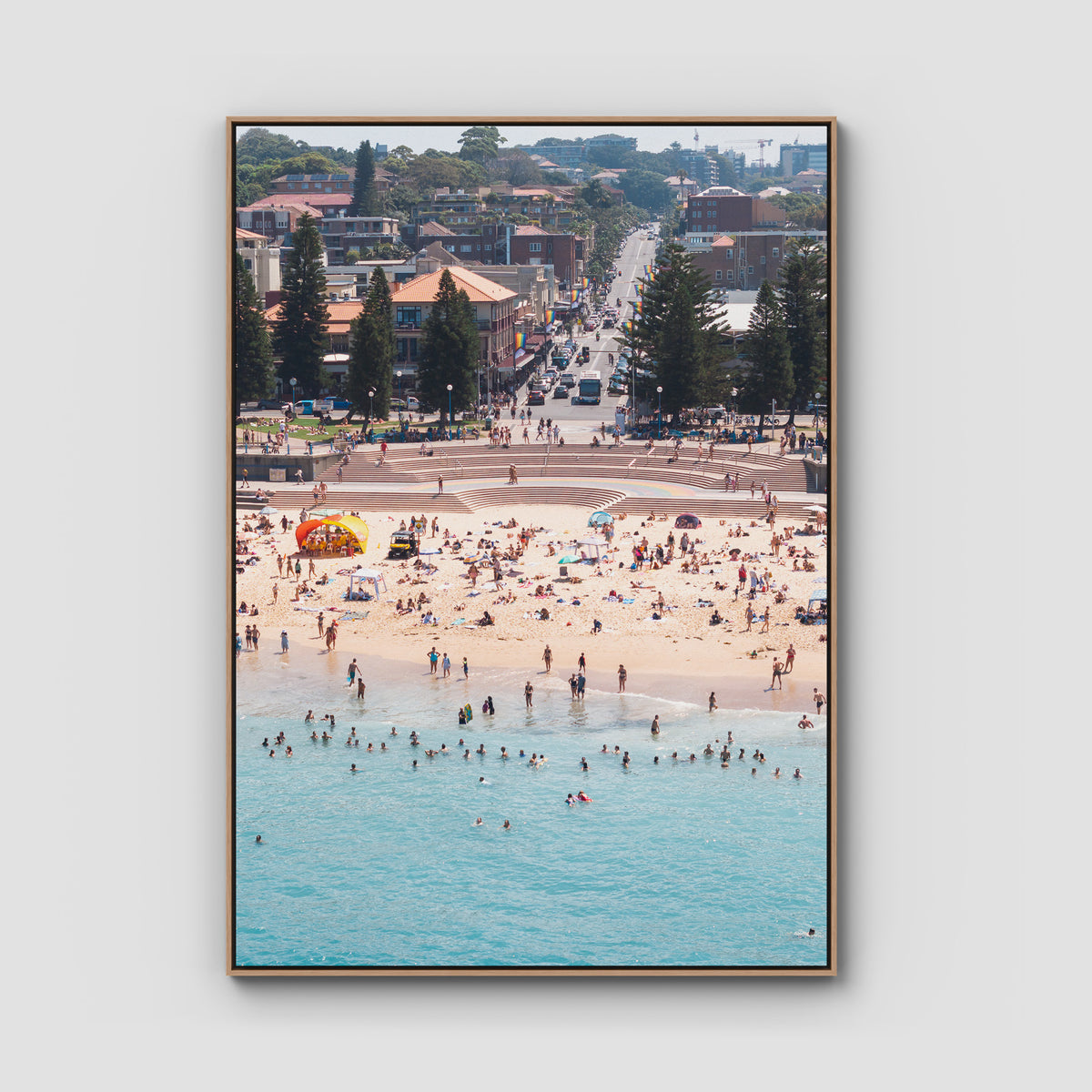 Coogee Beach – Horizon of Motion Print - Float Frame Canvas - Raw Oak - Portrait