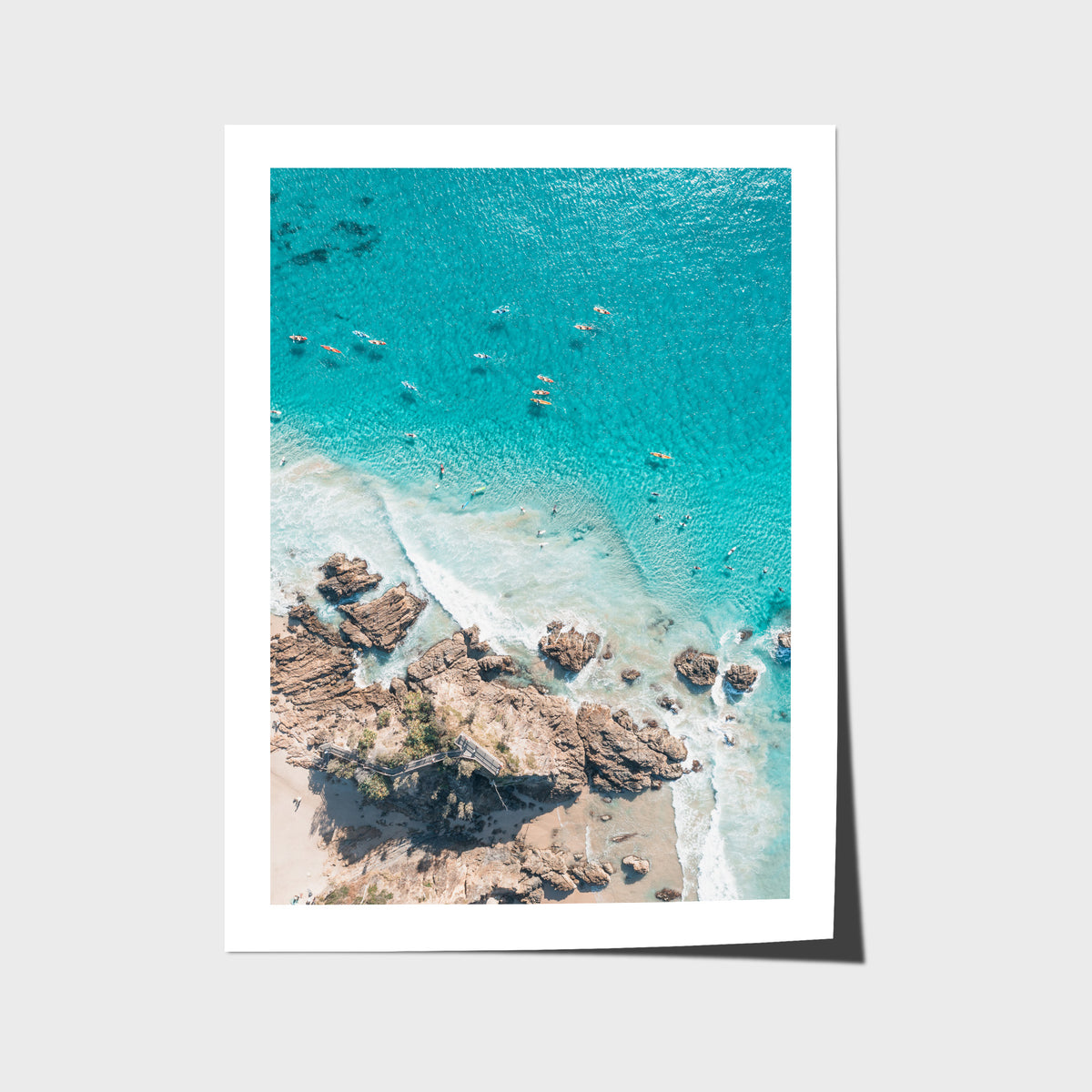 The Pass, Surfers &amp; Kayaks - Byron Bay - Art Print - Fine Art Paper - Unframed Print - Portrait