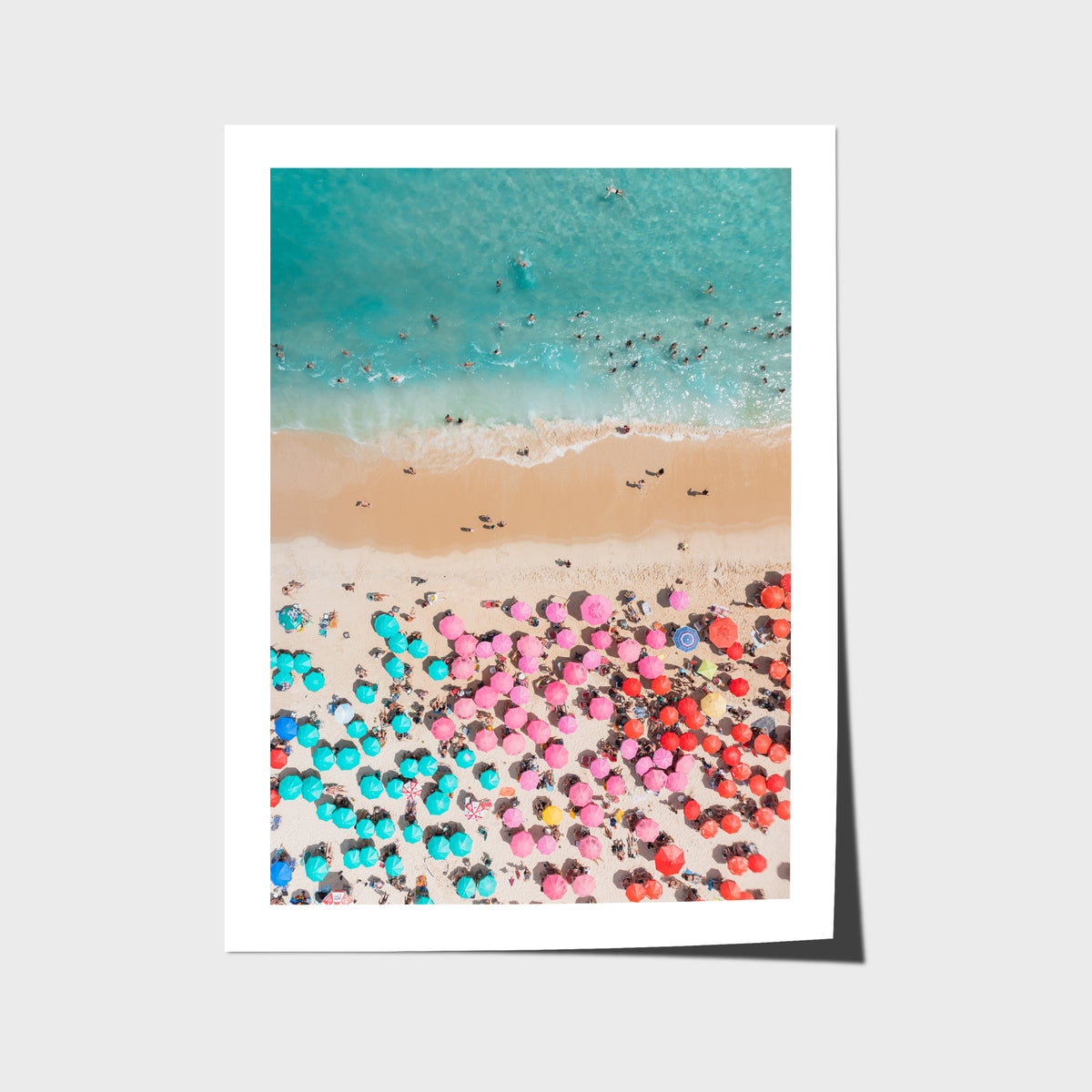 Ipanema Beach – Candy Umbrella Aerial Print - Fine Art Paper - Unframed Print - Portrait