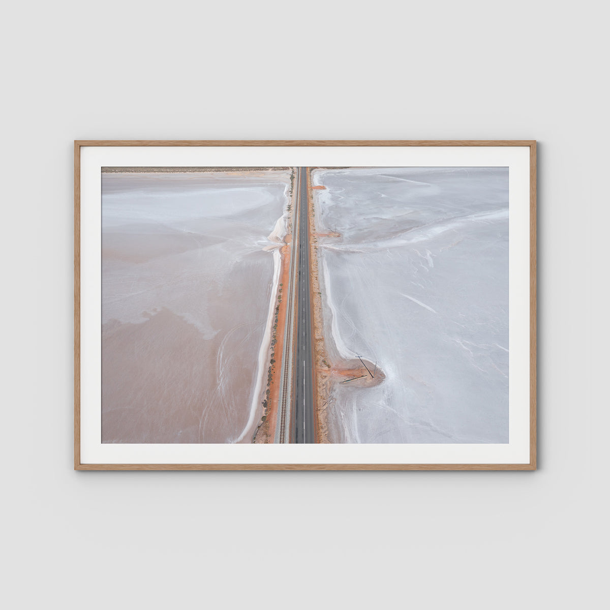 West Oz Salt Lake - Art Print - Traditional Frame - Raw Oak - Landscape