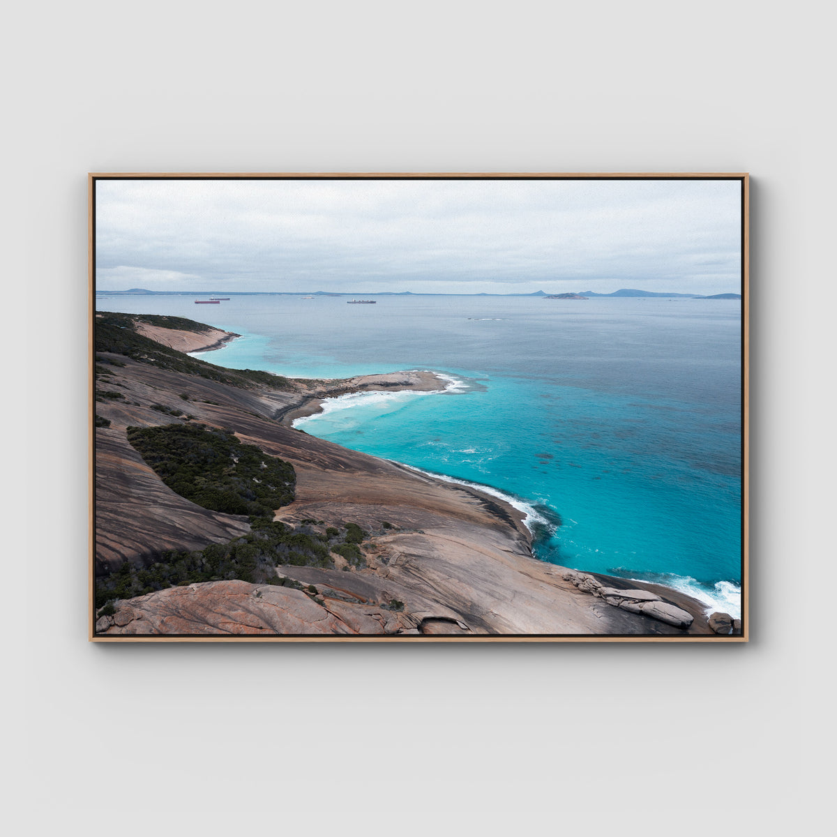 West Beach Coastline - Esperance - Art Print - Float Frame Canvas - Raw Oak - Landscape