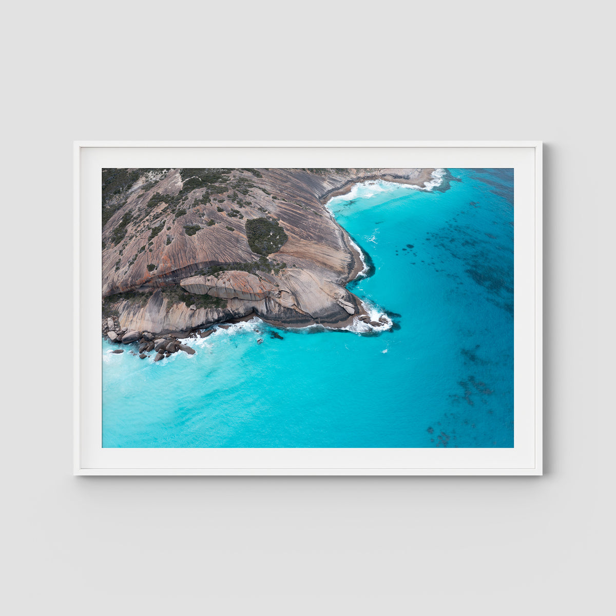 West Beach Rocky Blues - Esperance - Art Print - Traditional Frame - White - Landscape