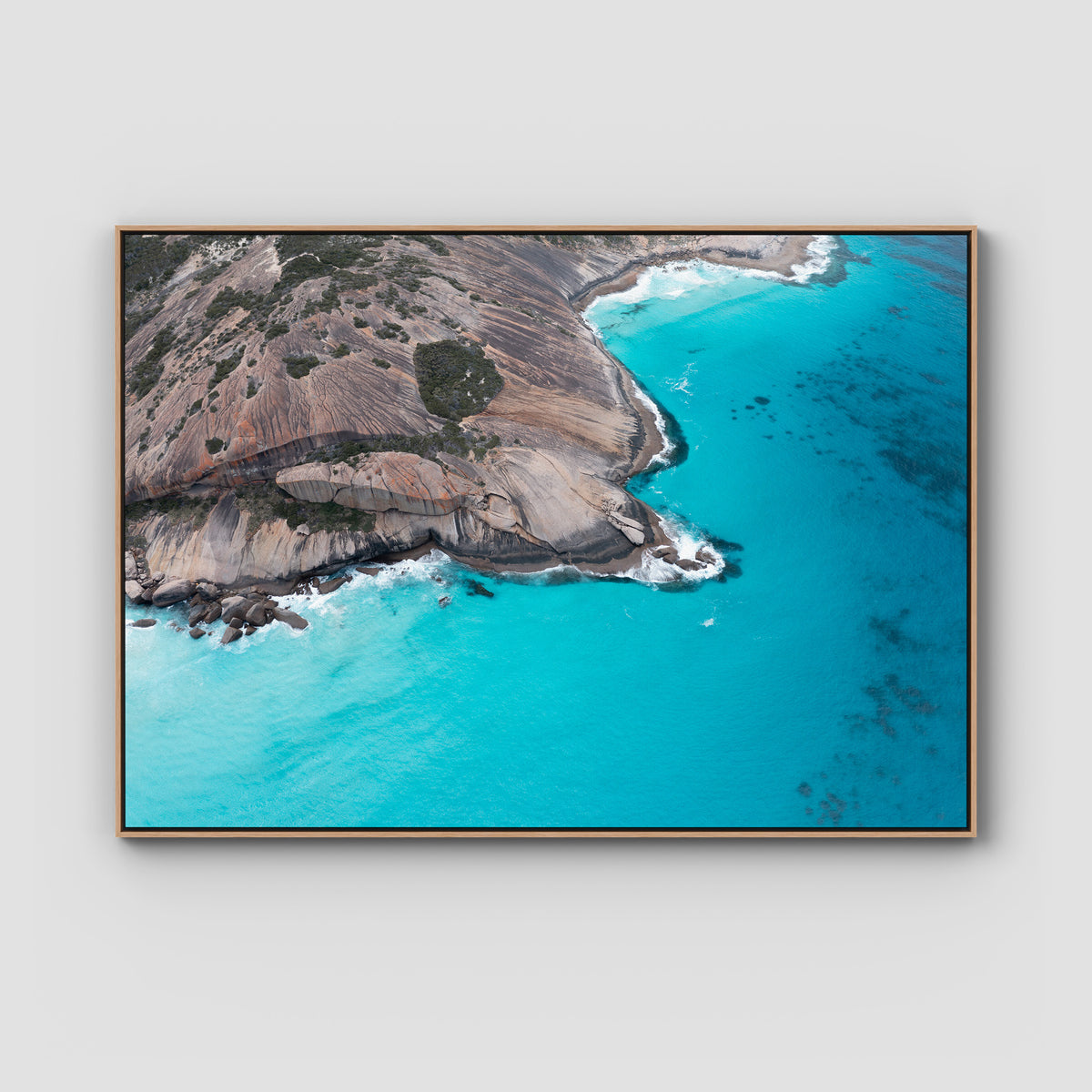West Beach Rocky Blues - Esperance - Art Print - Float Frame Canvas - Raw Oak - Landscape