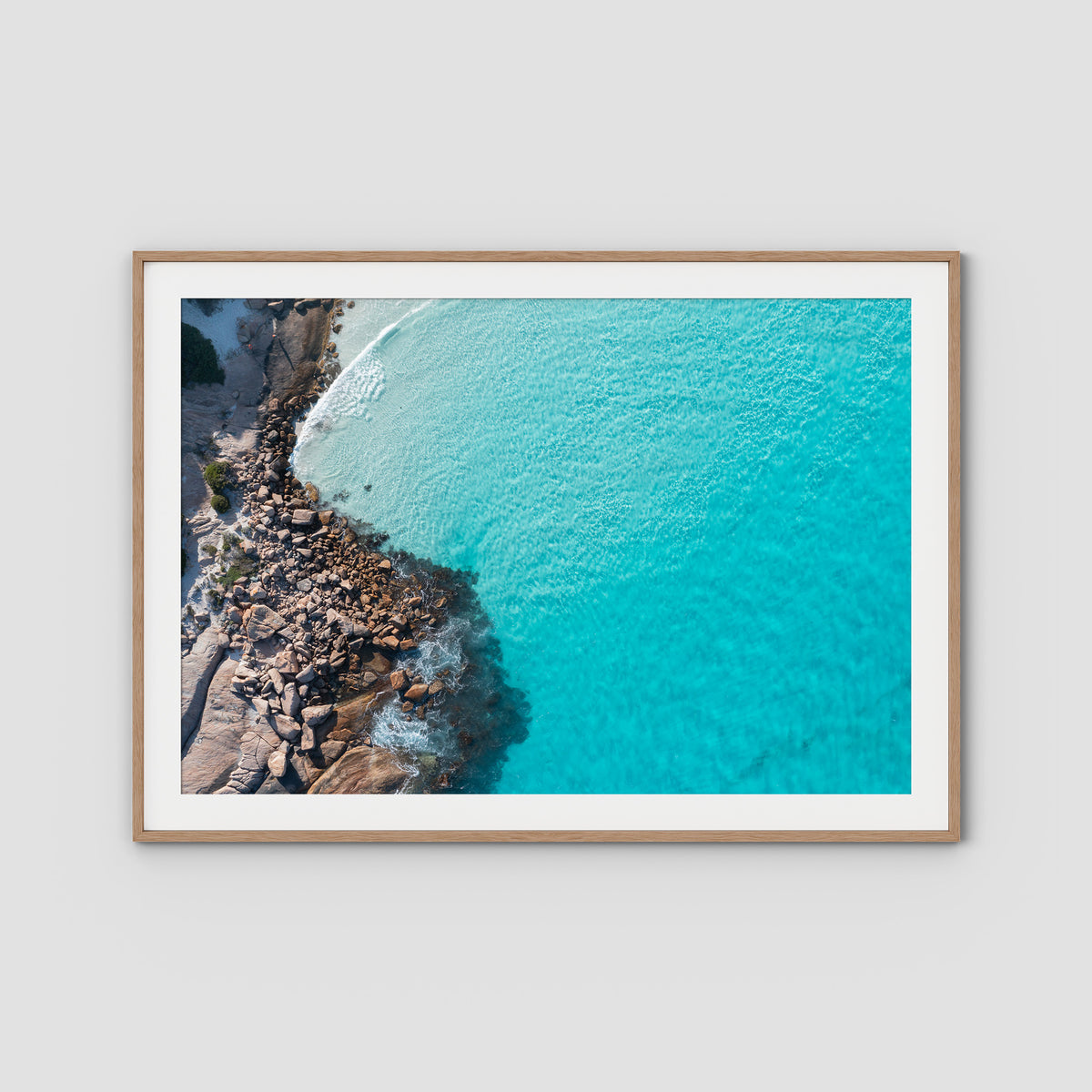 Twilight Beach Top Down - Esperance - Art Print - Traditional Frame - Raw Oak - Landscape