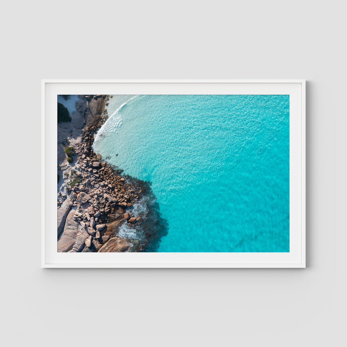 Twilight Beach Top Down - Esperance - Art Print - Traditional Frame - White - Landscape