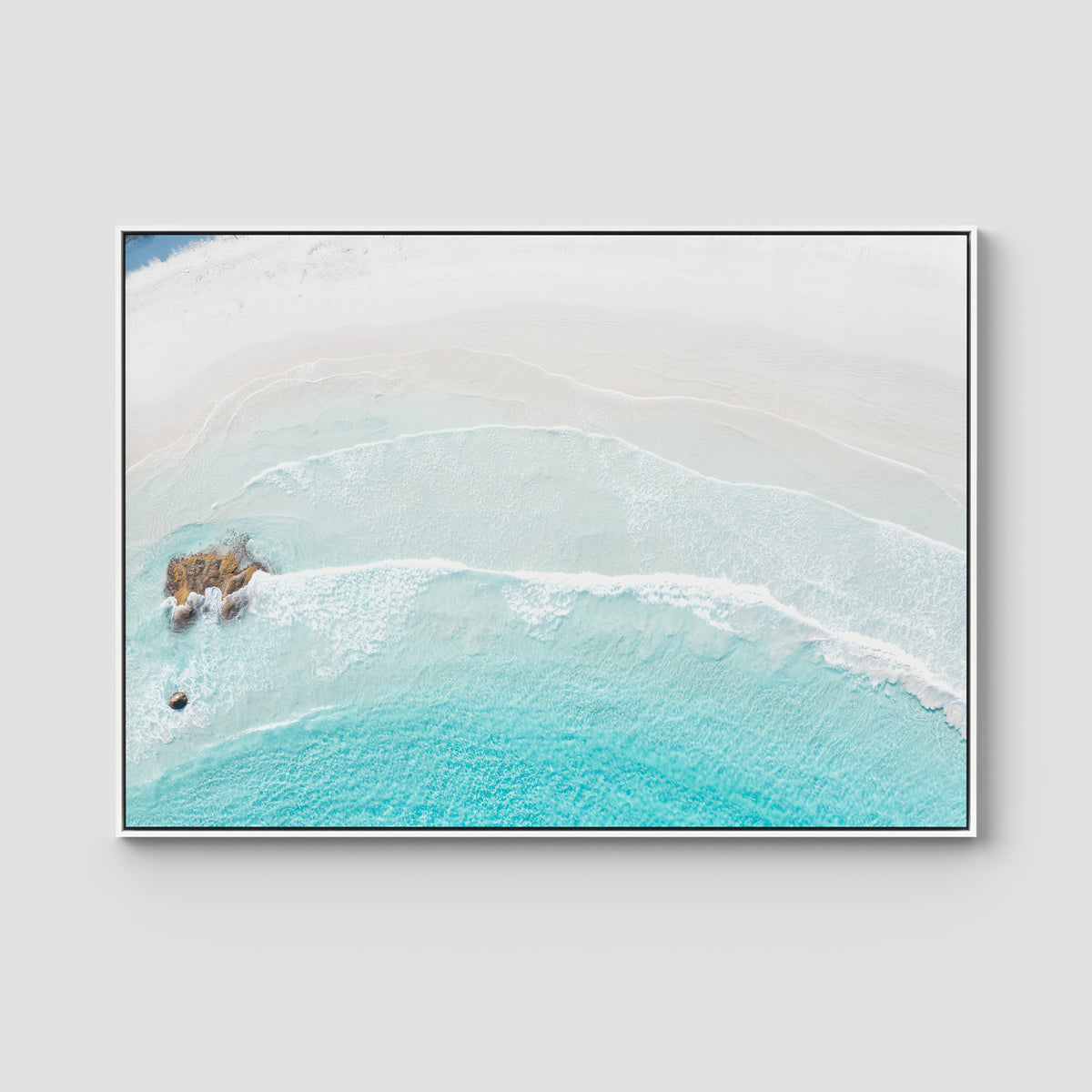 Twilight Beach Blue &amp; White - Art Print - Float Frame Canvas - White - Landscape