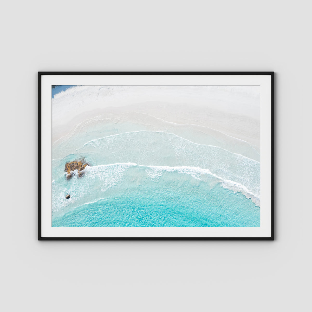 Twilight Beach Blue &amp; White - Art Print - Traditional Frame - Black - Landscape